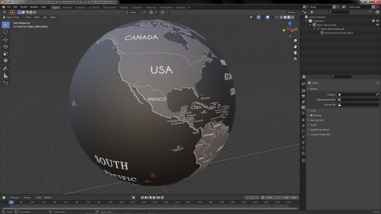 Black World Globe 3D