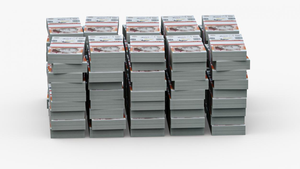 Stacked UK 10 Pounds Currency Bundles 2 3D model