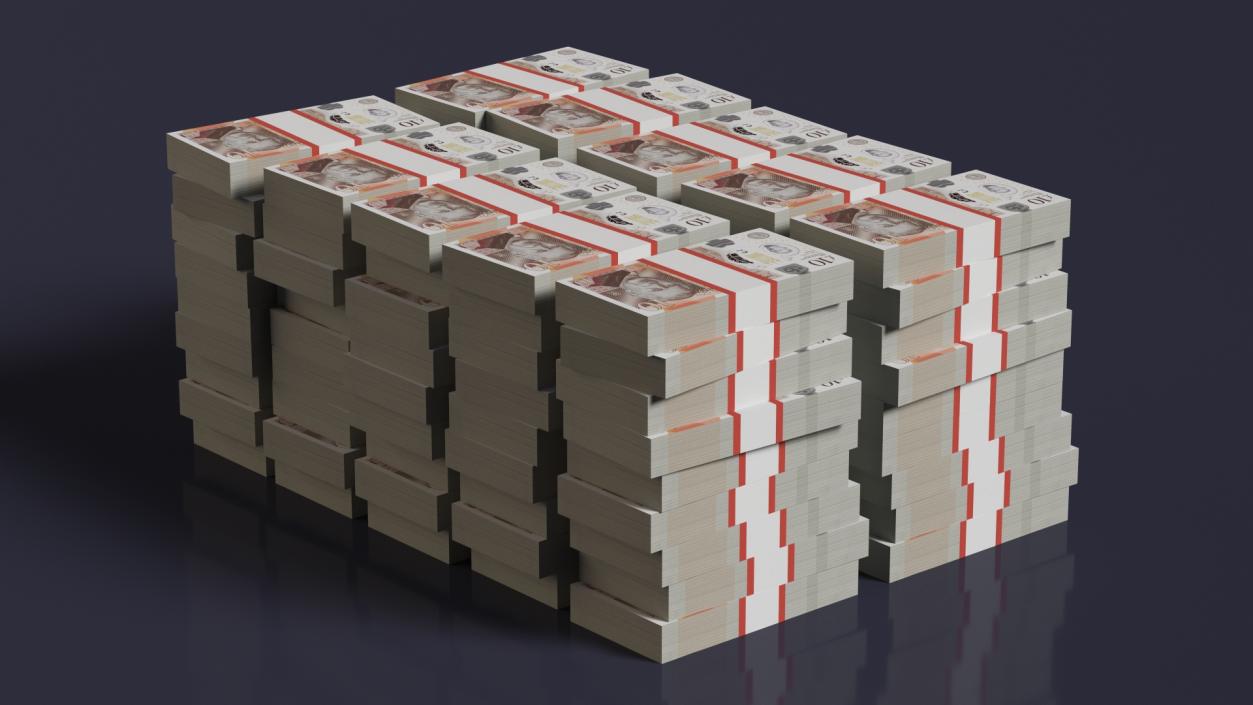 Stacked UK 10 Pounds Currency Bundles 2 3D model