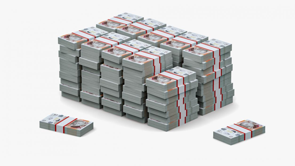 Stacked UK 10 Pounds Currency Bundles 2 3D model