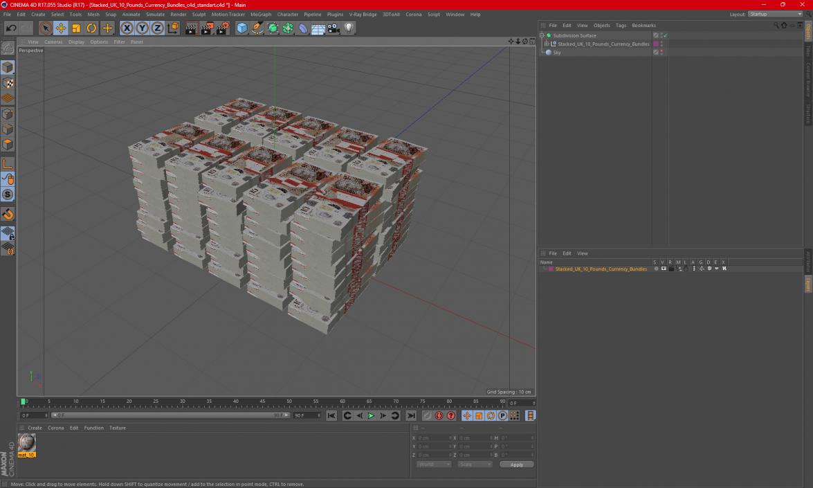 Stacked UK 10 Pounds Currency Bundles 2 3D model