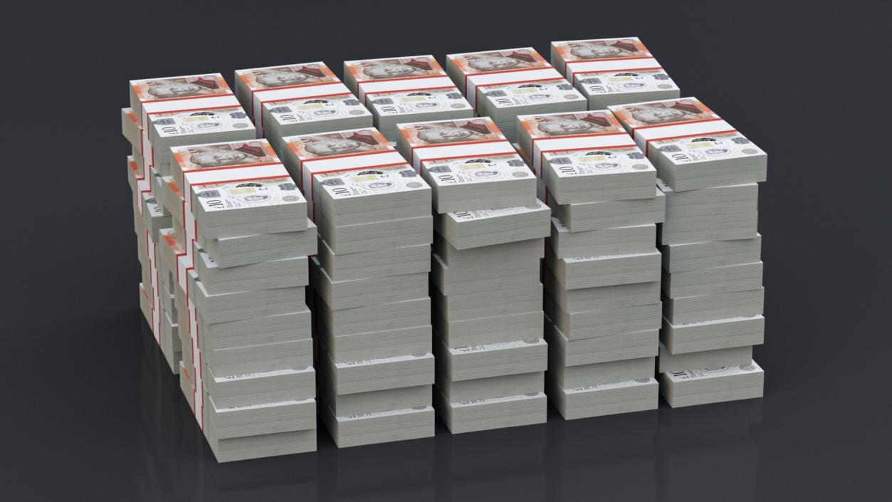 Stacked UK 10 Pounds Currency Bundles 2 3D model