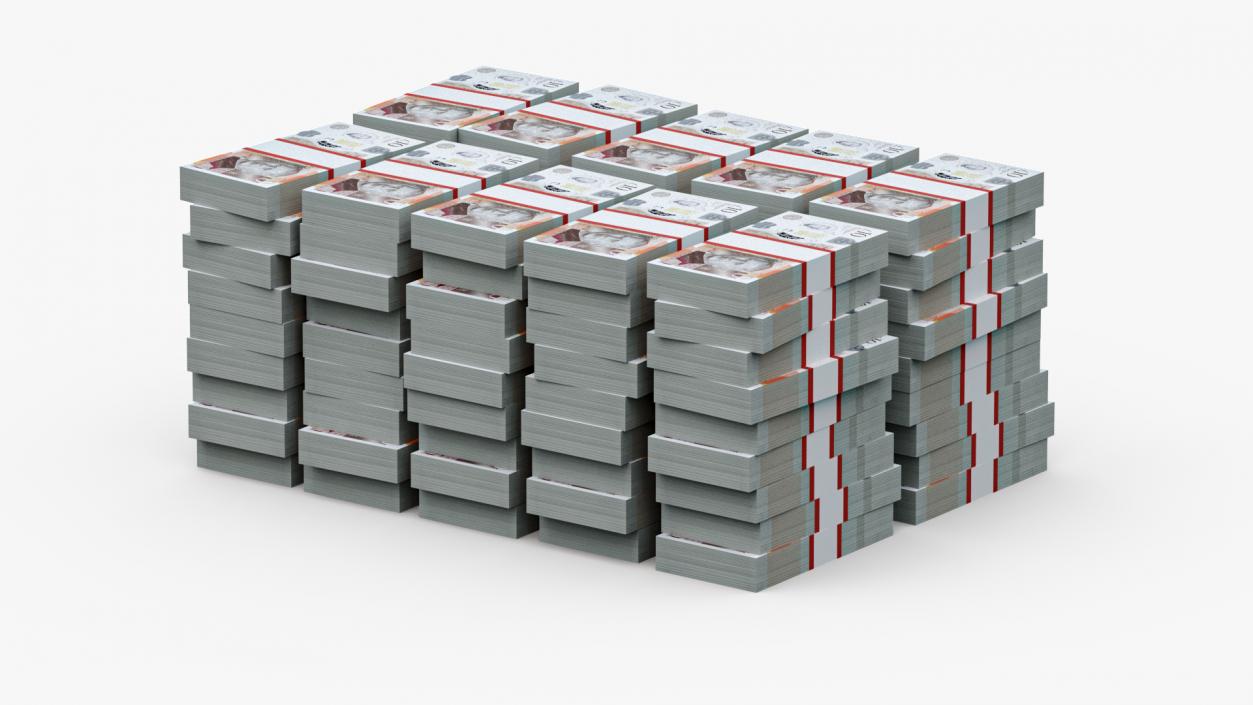 Stacked UK 10 Pounds Currency Bundles 2 3D model