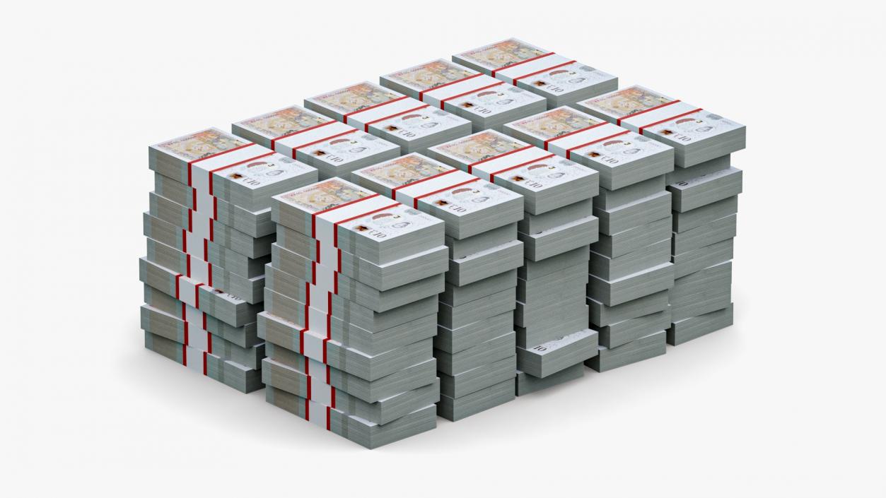 Stacked UK 10 Pounds Currency Bundles 2 3D model