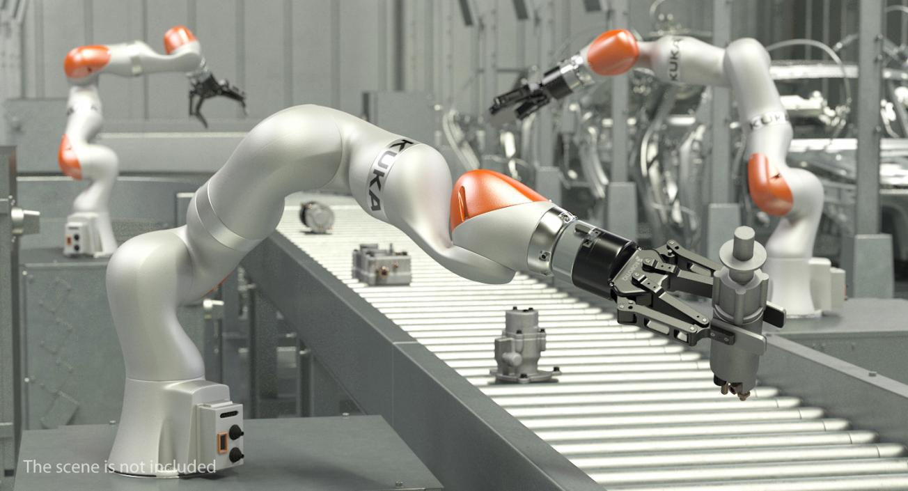 Kuka Robot with Two Finger Gripper Robotiq Rigged 3D model