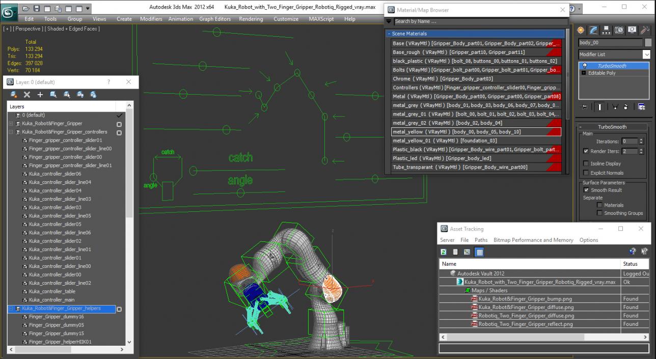 Kuka Robot with Two Finger Gripper Robotiq Rigged 3D model