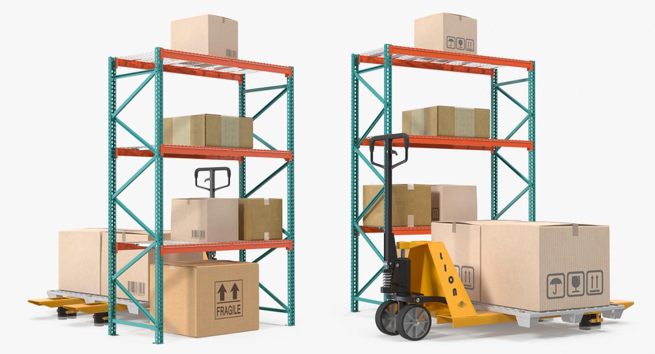 3D model Pallet Jack and Rack with Cardboxes