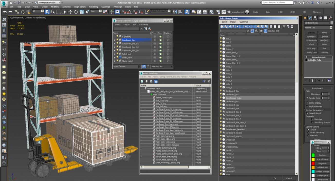 3D model Pallet Jack and Rack with Cardboxes