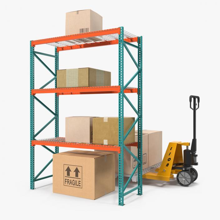 3D model Pallet Jack and Rack with Cardboxes