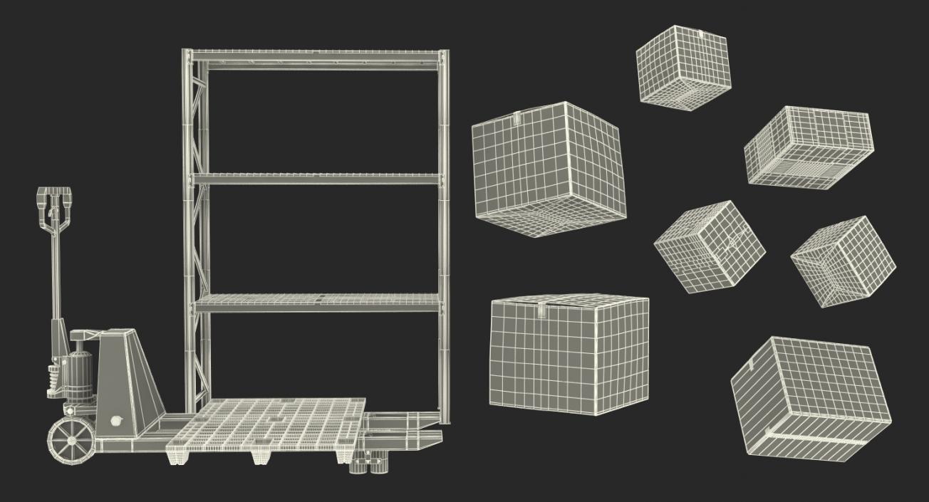 3D model Pallet Jack and Rack with Cardboxes