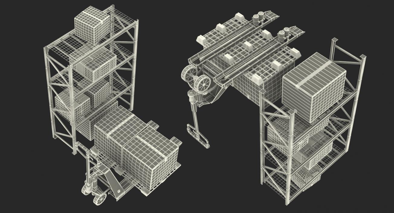 3D model Pallet Jack and Rack with Cardboxes