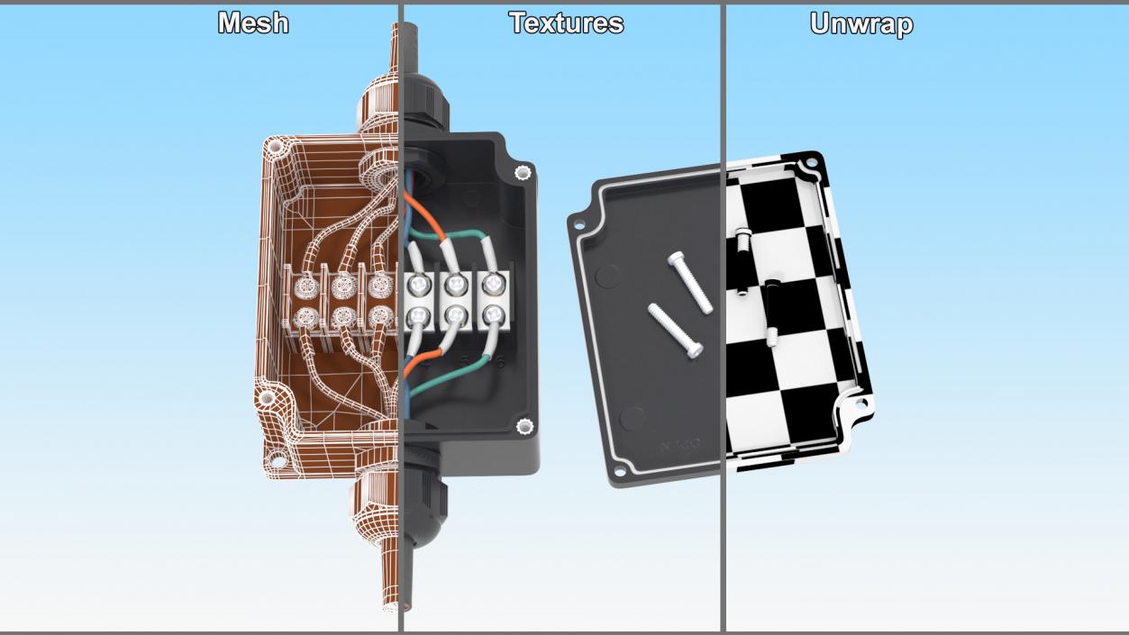 3D Black Junction Box with 2 Wires