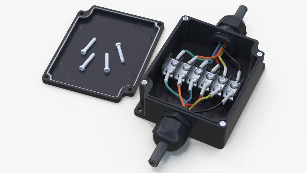 3D Black Junction Box with 2 Wires