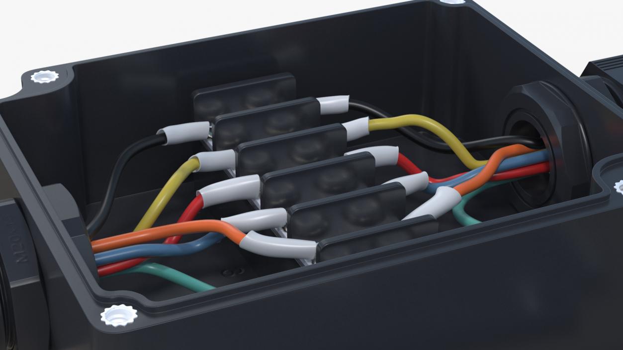 3D Black Junction Box with 2 Wires