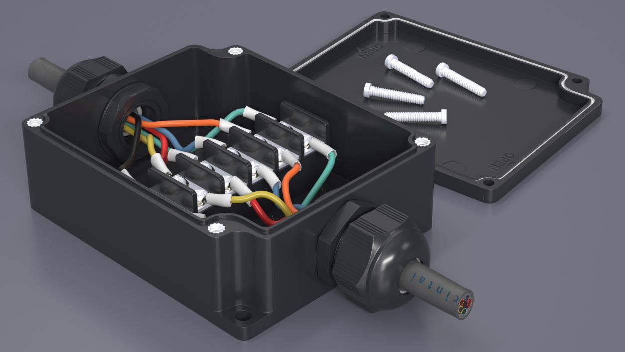 3D Black Junction Box with 2 Wires