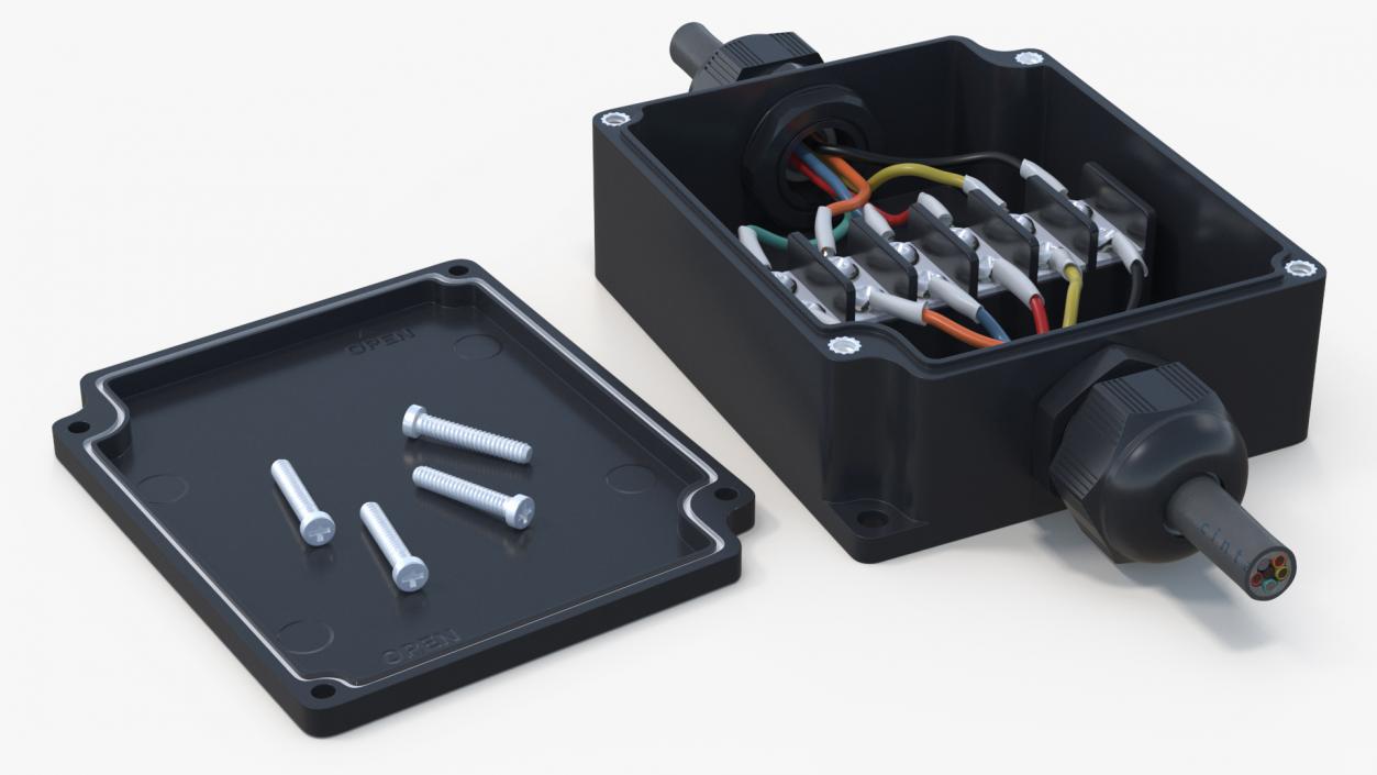 3D Black Junction Box with 2 Wires