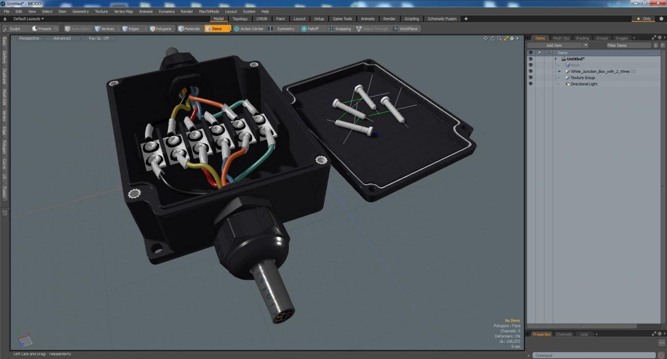 3D Black Junction Box with 2 Wires