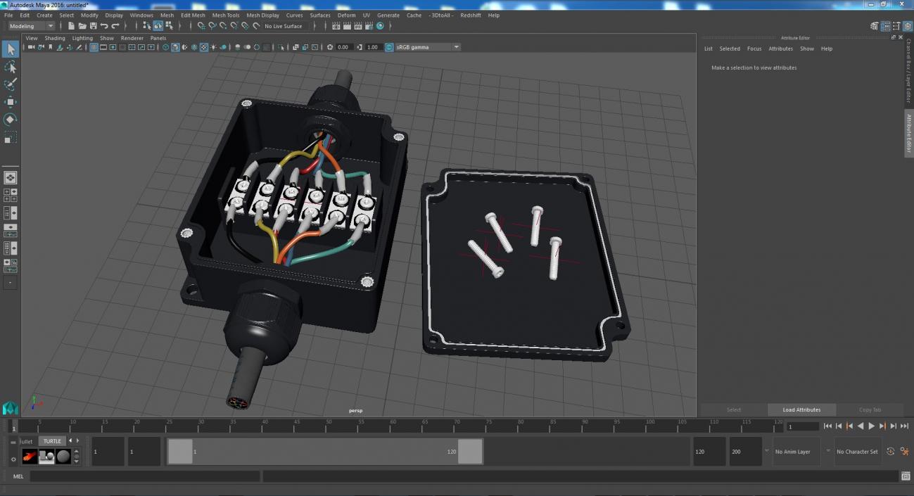 3D Black Junction Box with 2 Wires