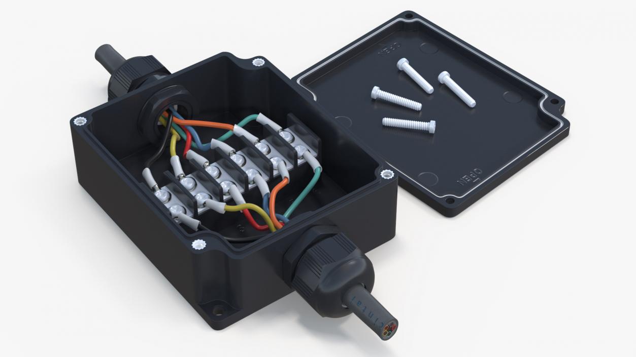 3D Black Junction Box with 2 Wires