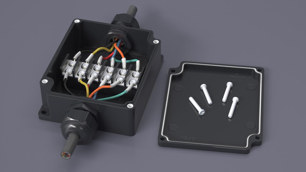 3D Black Junction Box with 2 Wires