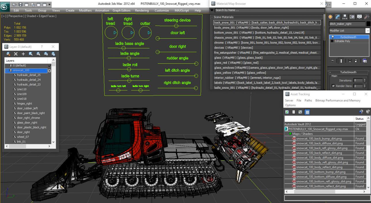 3D model PISTENBULLY 100 Snowcat Rigged