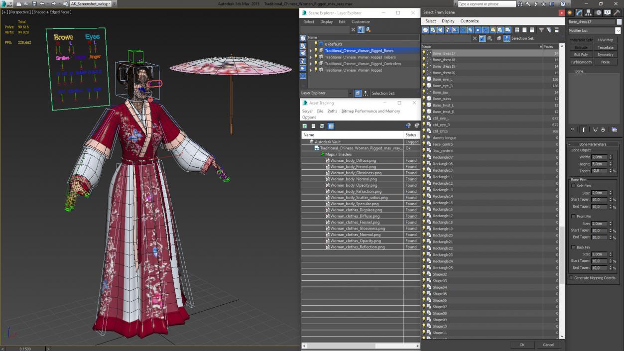 Traditional Chinese Woman Rigged 3D