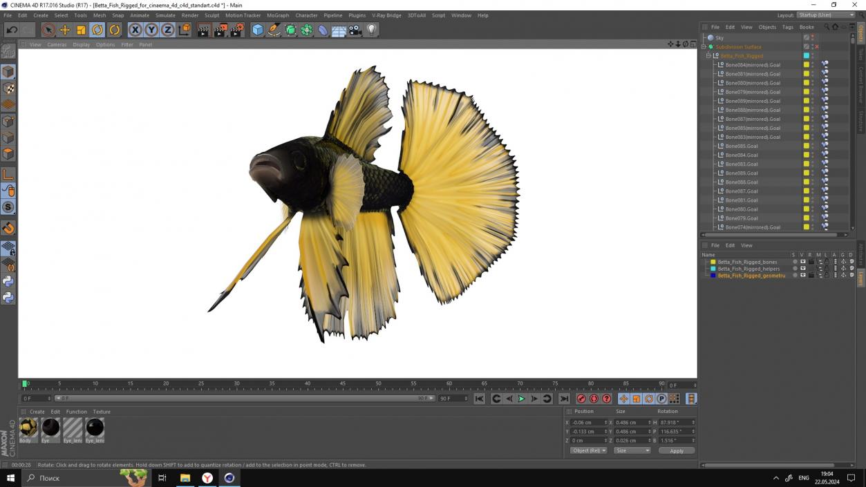 3D Betta Fish Rigged for Cinema 4D