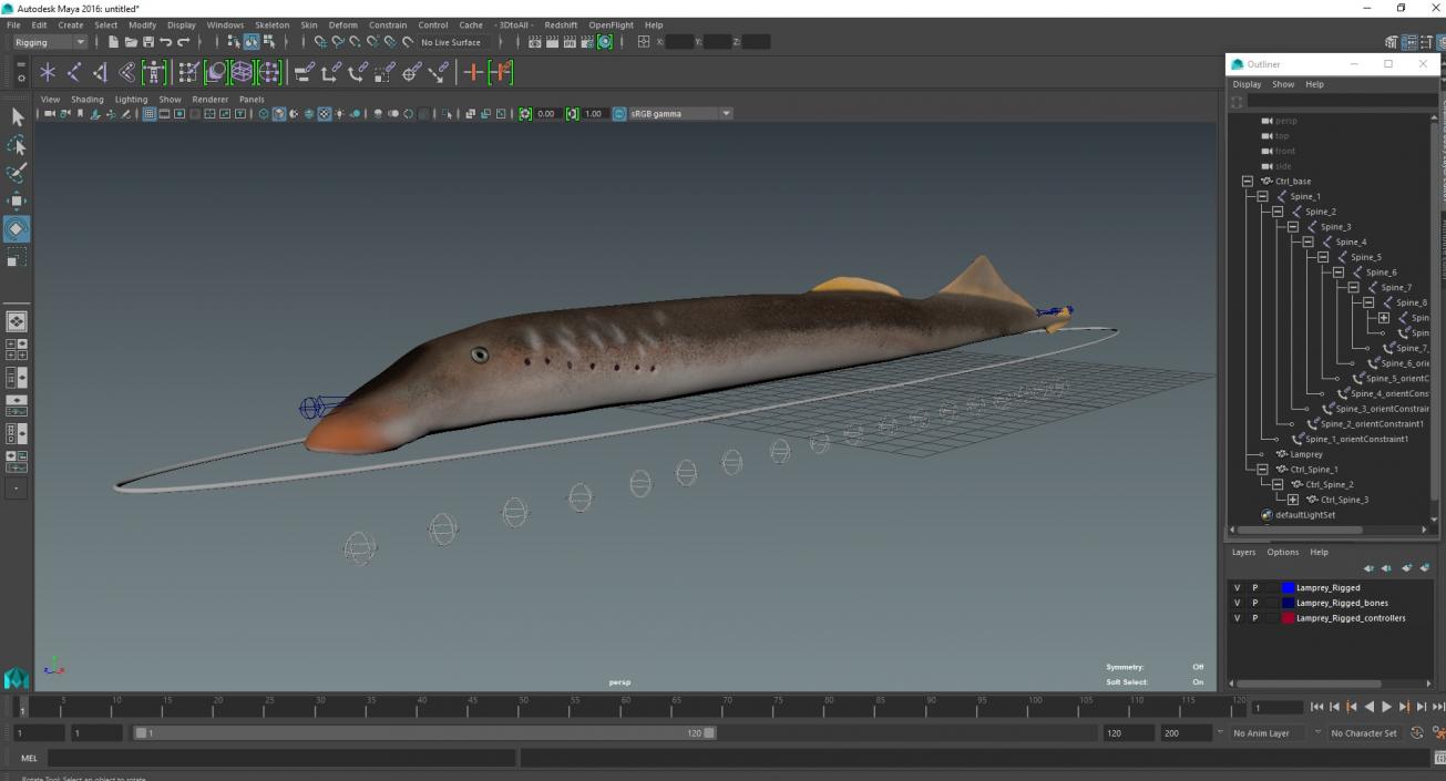 3D Lamprey Rigged for Maya model