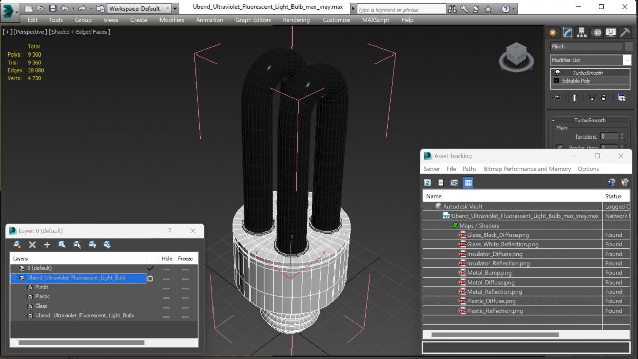 3D model Ubend Ultraviolet Fluorescent Light Bulb