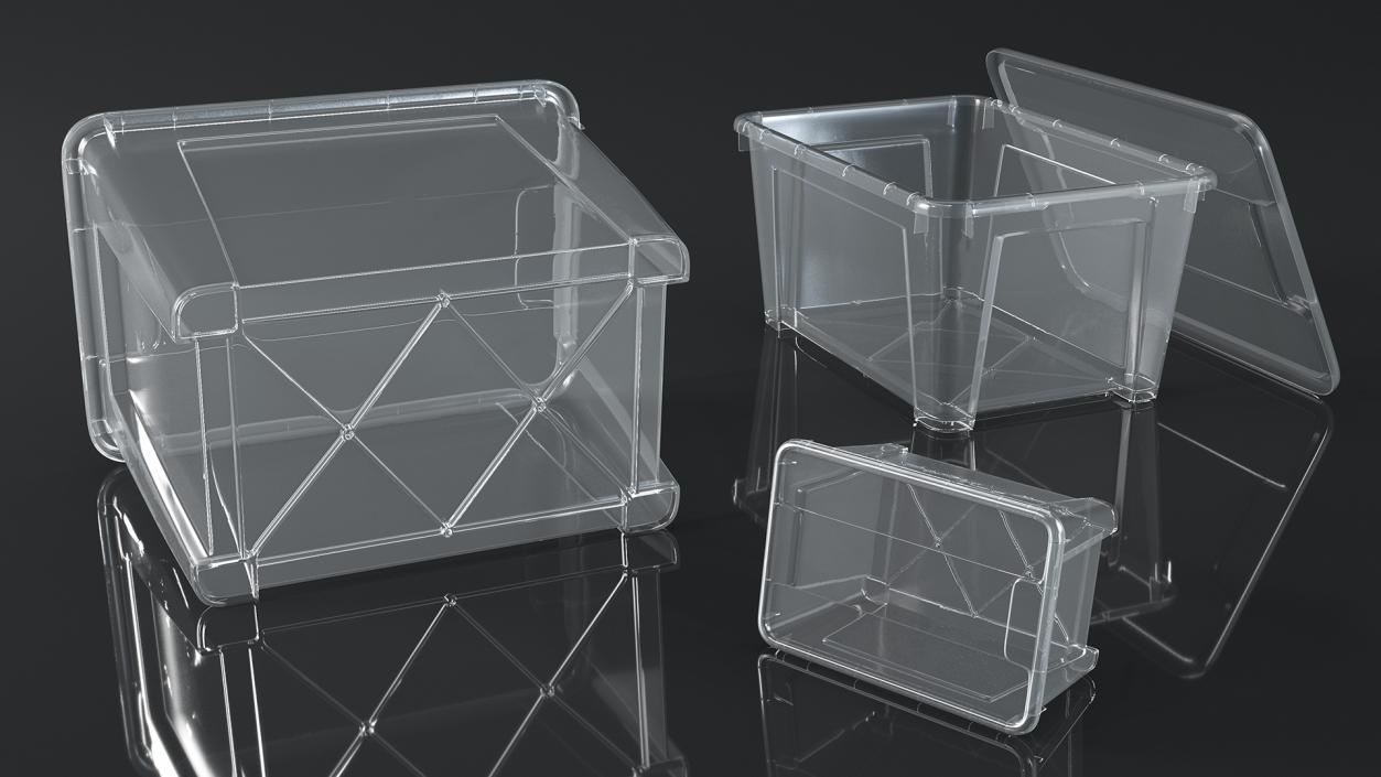 Transparent Plastic Containers with Lids Set 3D model