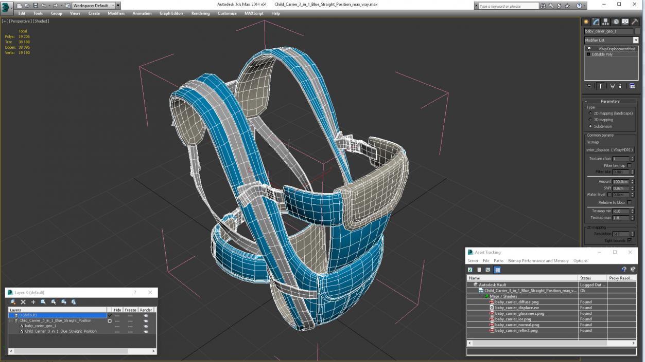 3D Child Carrier 3 in 1 Blue Straight Position model