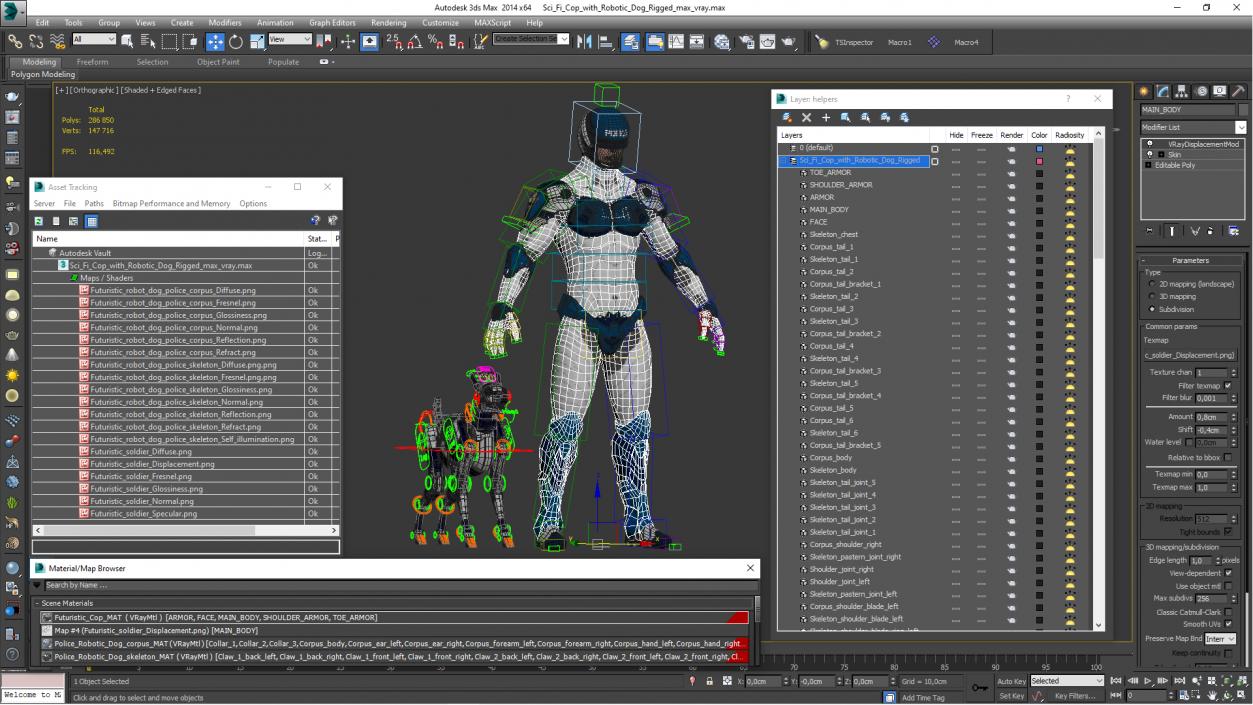 3D Sci Fi Cop with Robotic Dog Rigged for Maya model