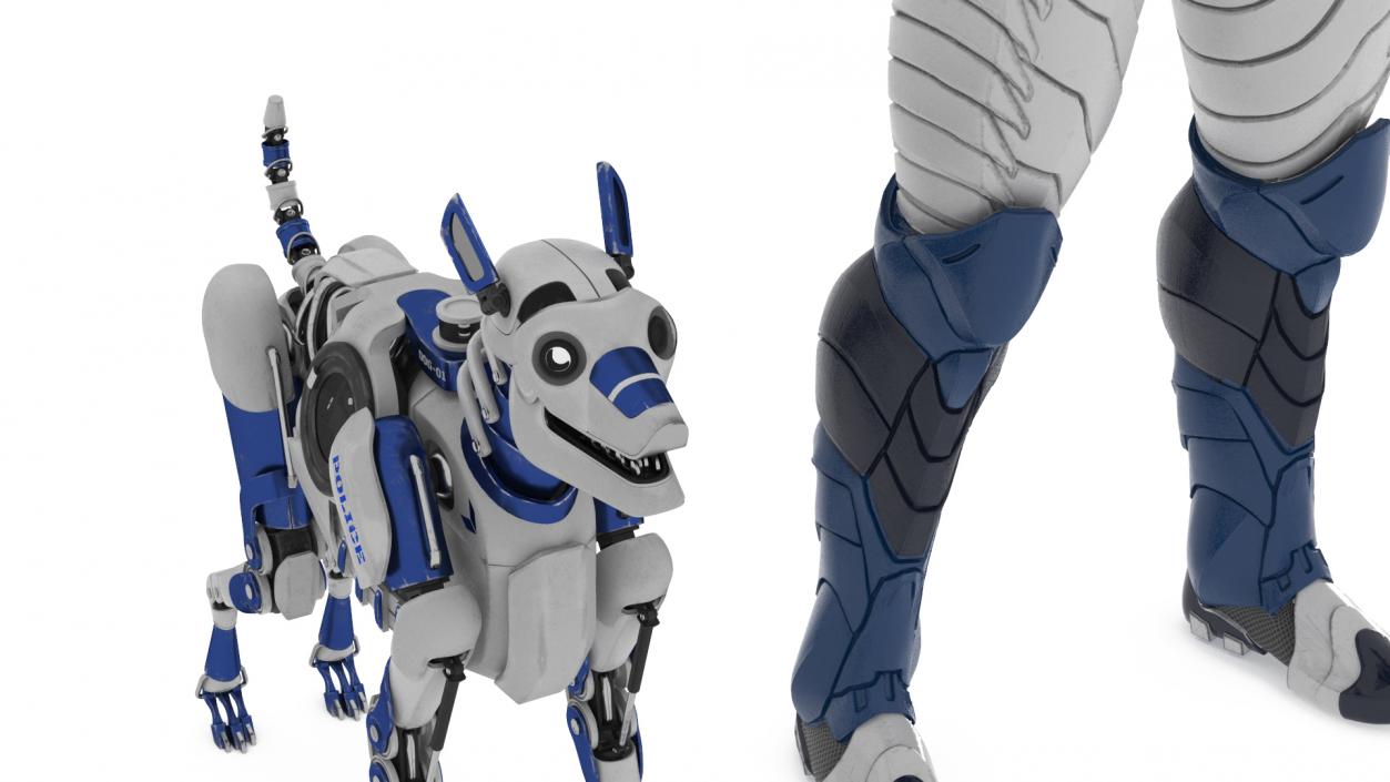 3D Sci Fi Cop with Robotic Dog Rigged for Maya model