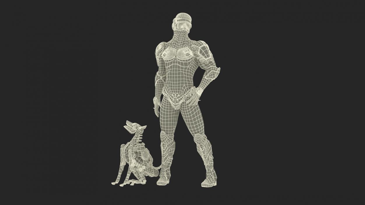 3D Sci Fi Cop with Robotic Dog Rigged for Maya model