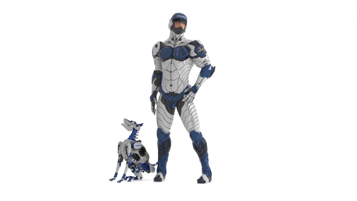 3D Sci Fi Cop with Robotic Dog Rigged for Maya model