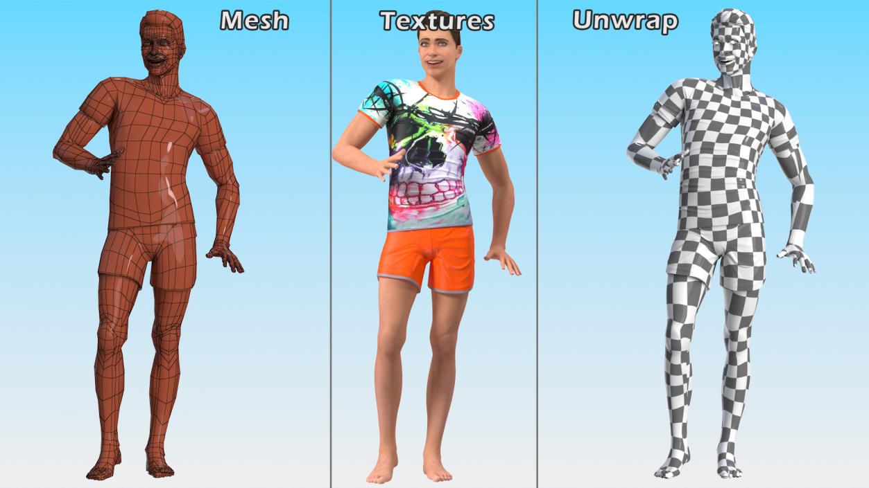 3D Teen Boy Summer Clothes model