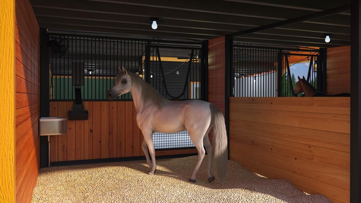 Stable with Horses Fur 3D