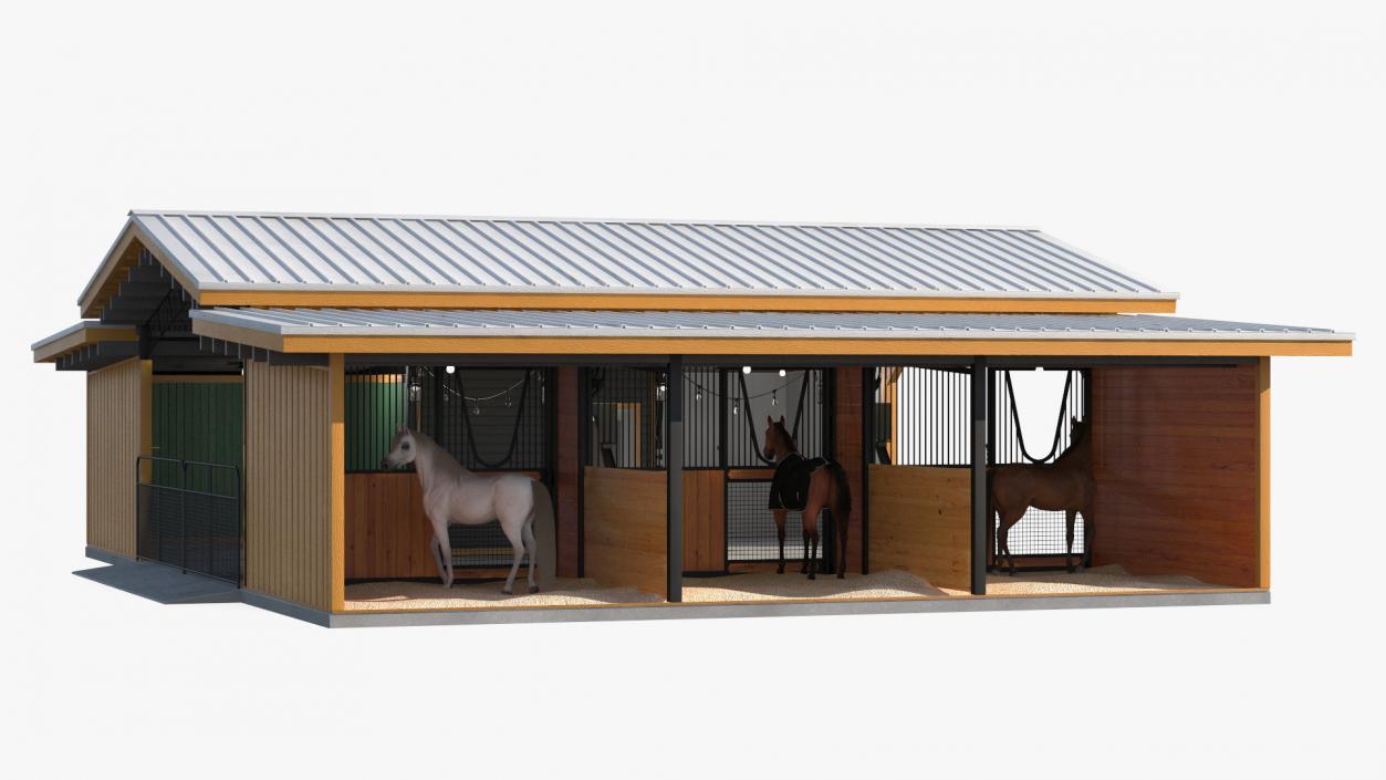 Stable with Horses Fur 3D