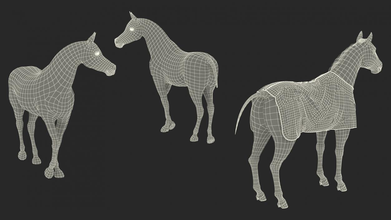 Stable with Horses Fur 3D