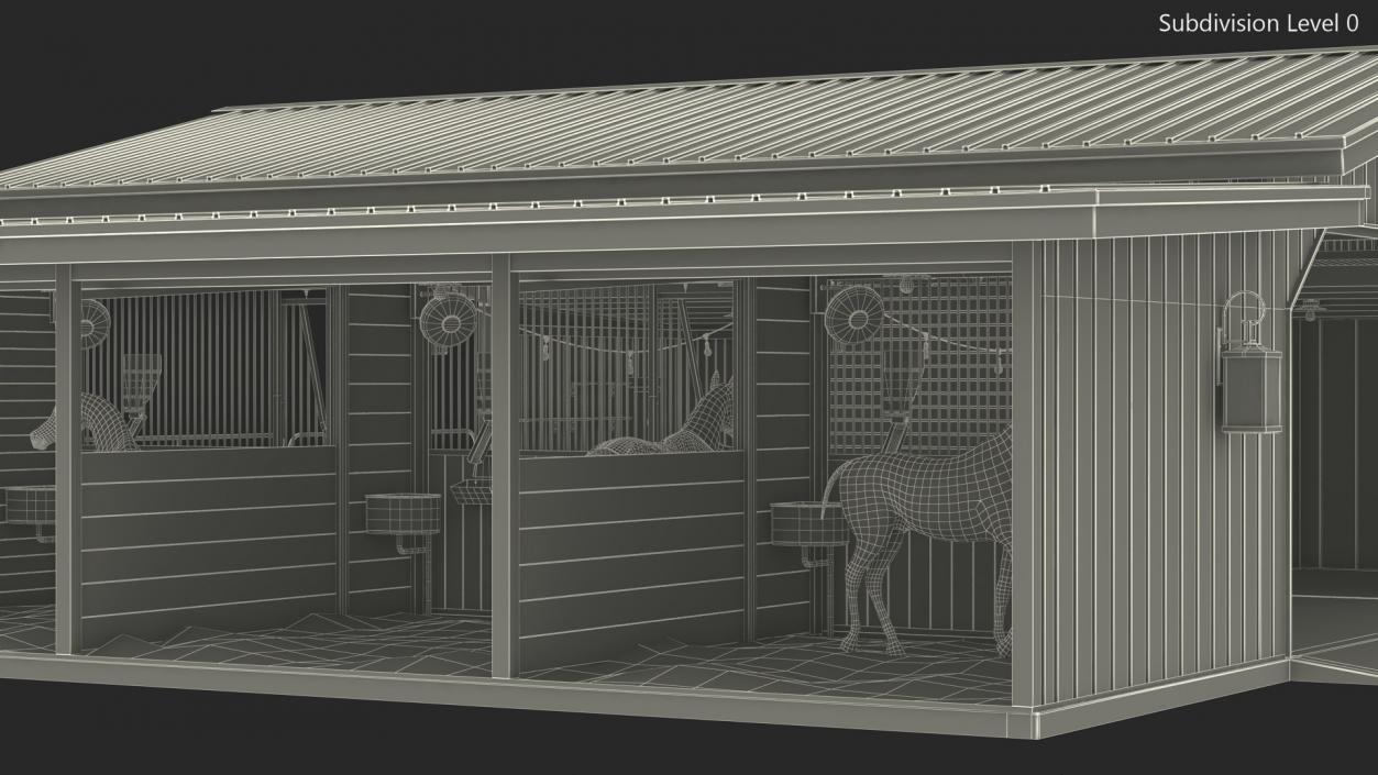 Stable with Horses Fur 3D