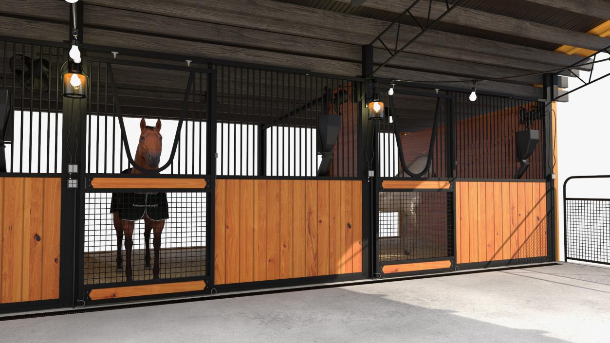 Stable with Horses Fur 3D