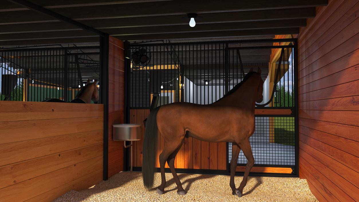 Stable with Horses Fur 3D