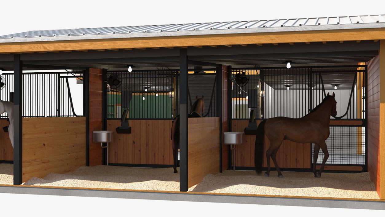 Stable with Horses Fur 3D