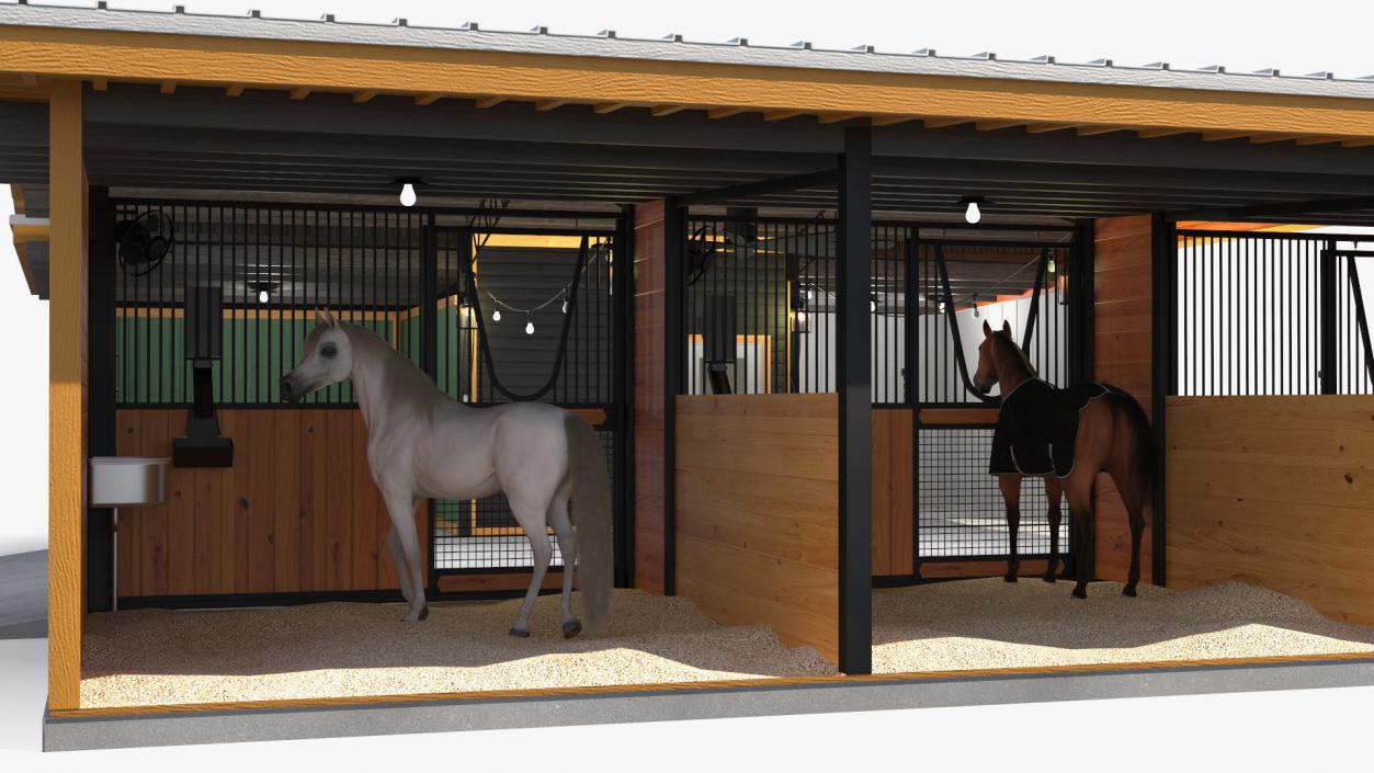 Stable with Horses Fur 3D