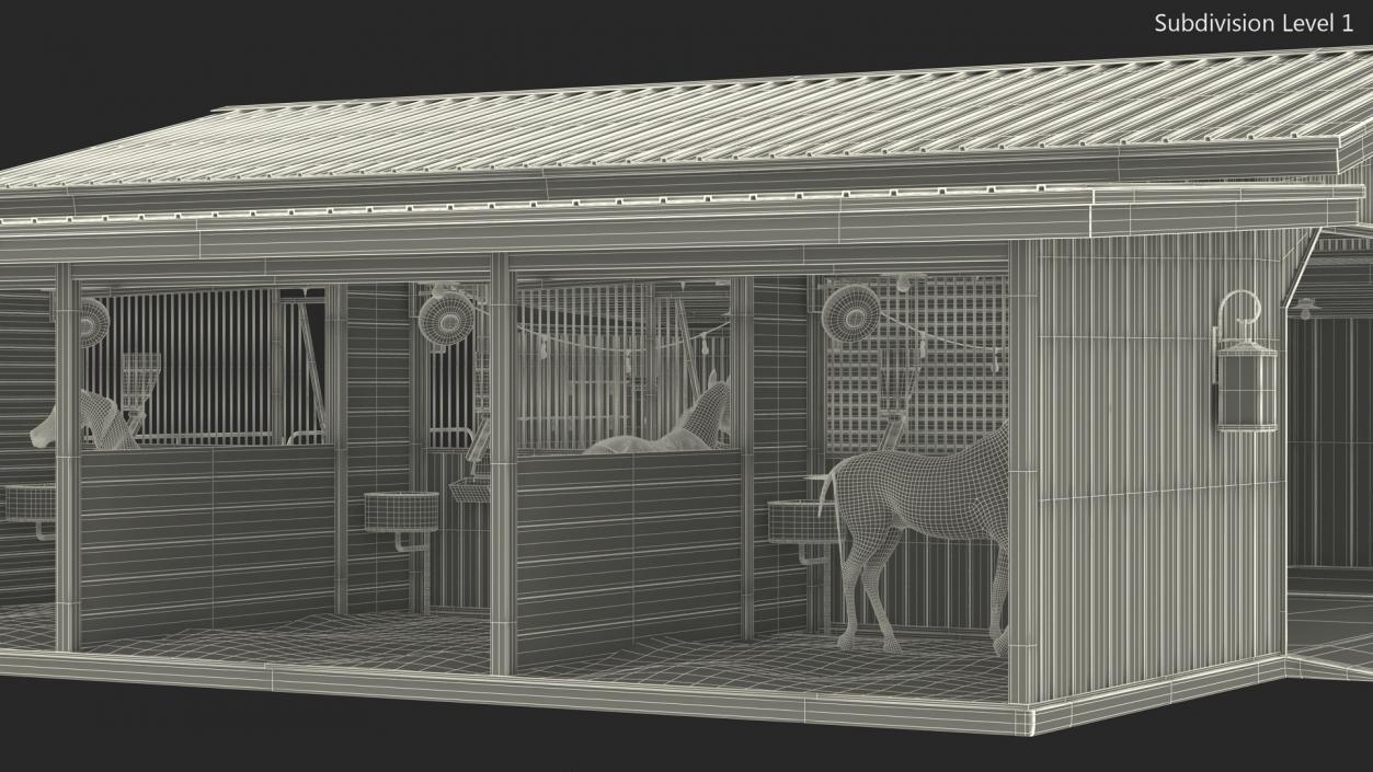 Stable with Horses Fur 3D