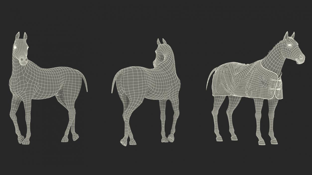 Stable with Horses Fur 3D