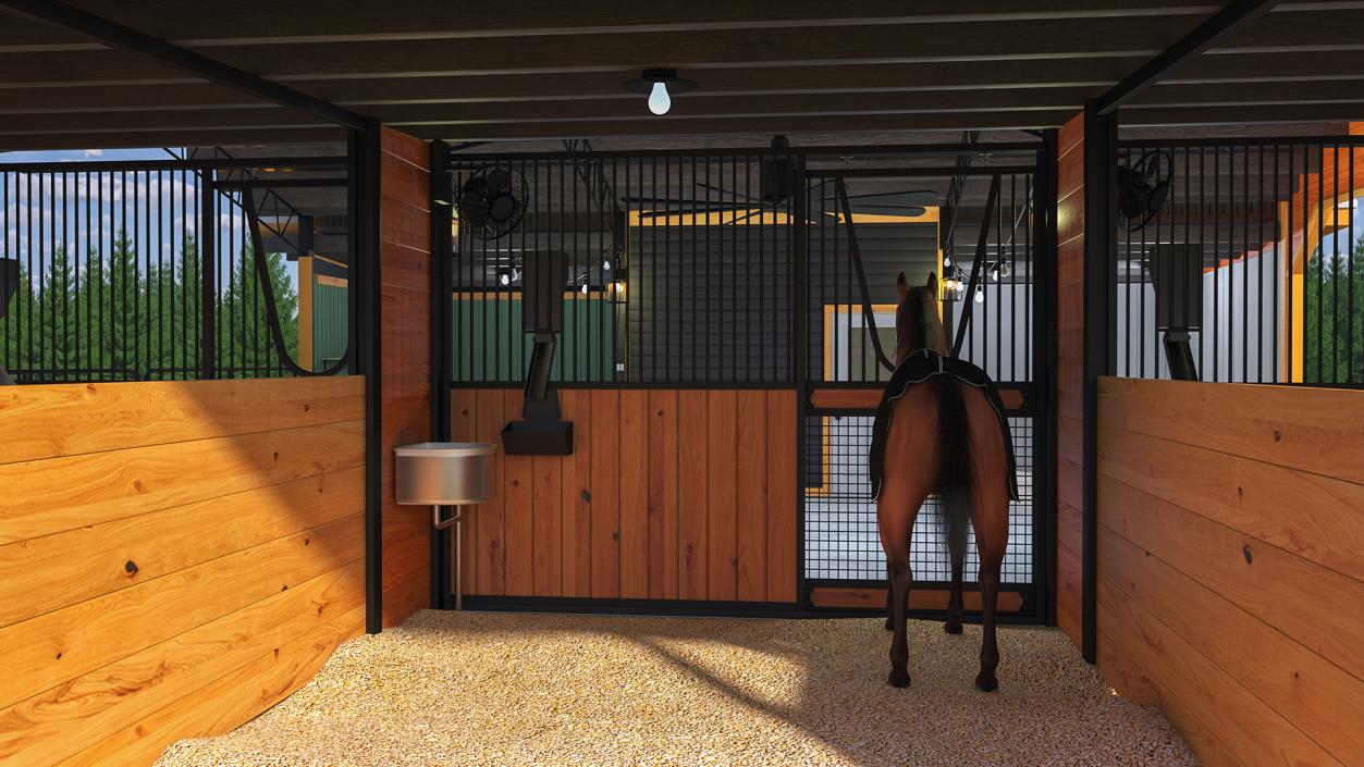 Stable with Horses Fur 3D