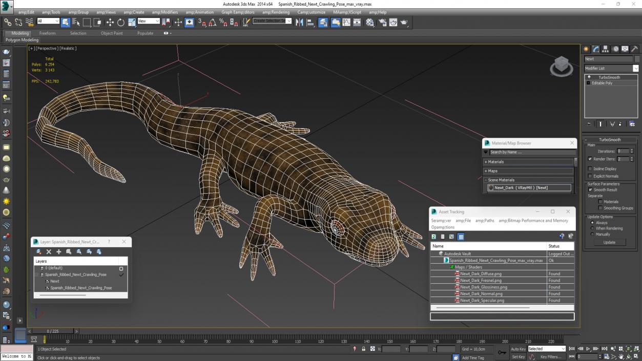 3D Spanish Ribbed Newt Crawling Pose model