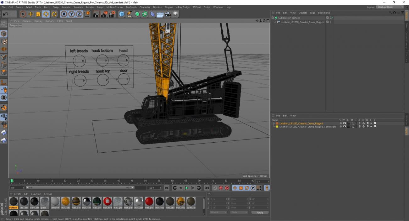 3D model Liebherr LR1250 Crawler Crane Rigged for Cinema 4D