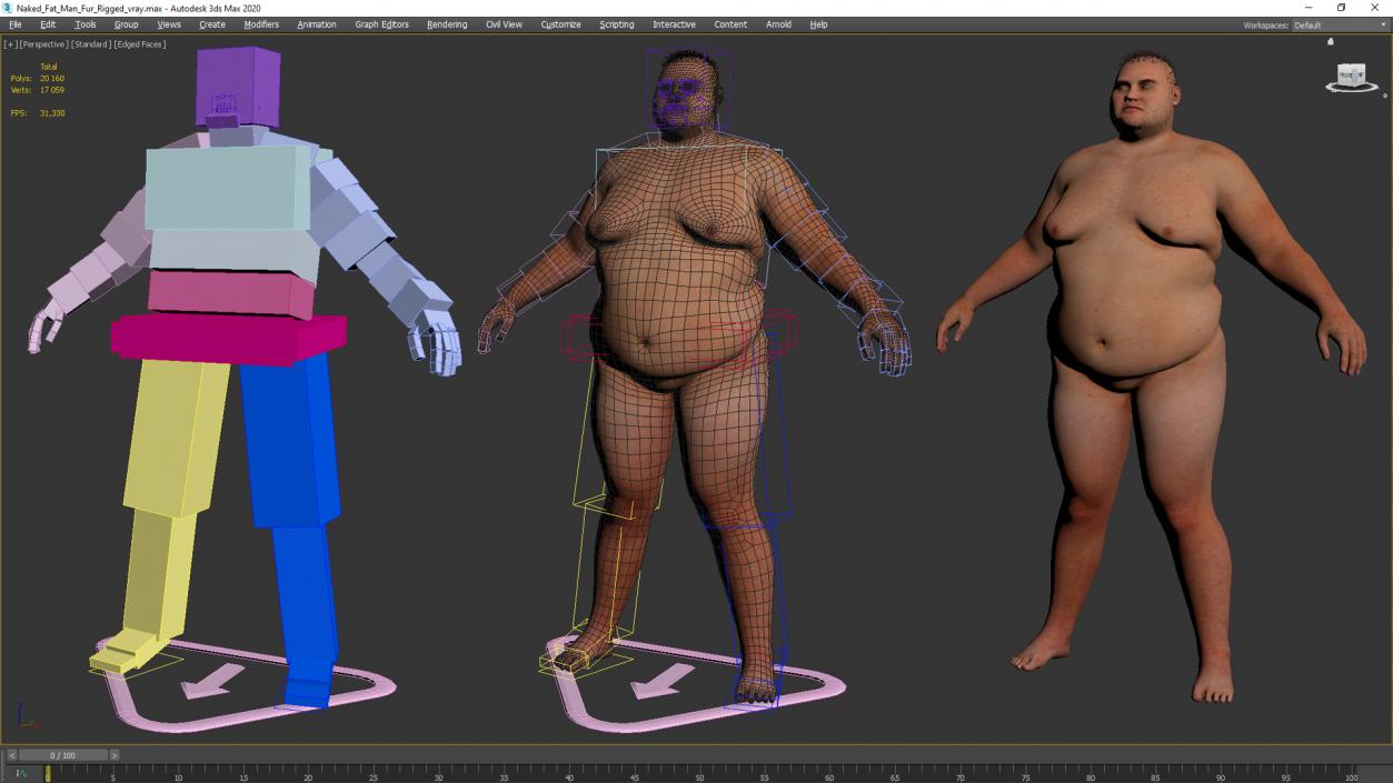 3D Naked Fat Man Fur Rigged 2